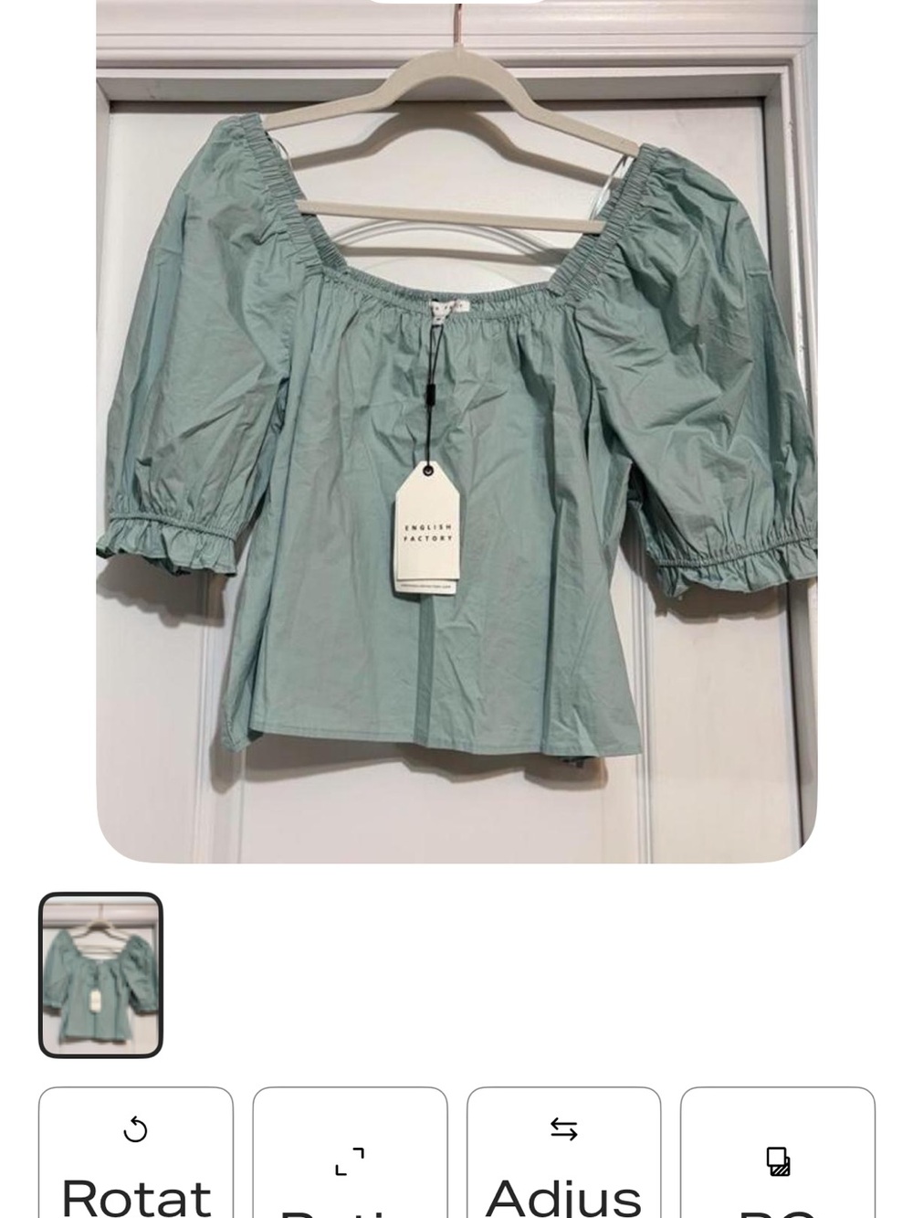 English Factory Mint Green Off-the-Shoulder Puff Sleeve Top